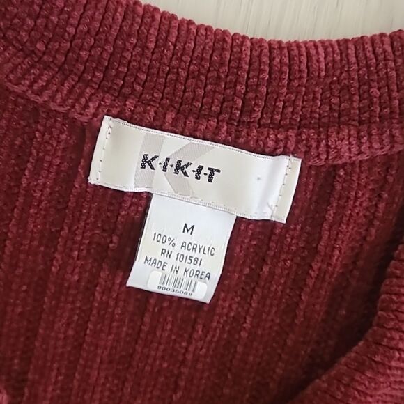 Kikit Red Open Front Cardigan Sweater Medium Collar Women's Ribbed Knit Women's - Picture 2 of 4